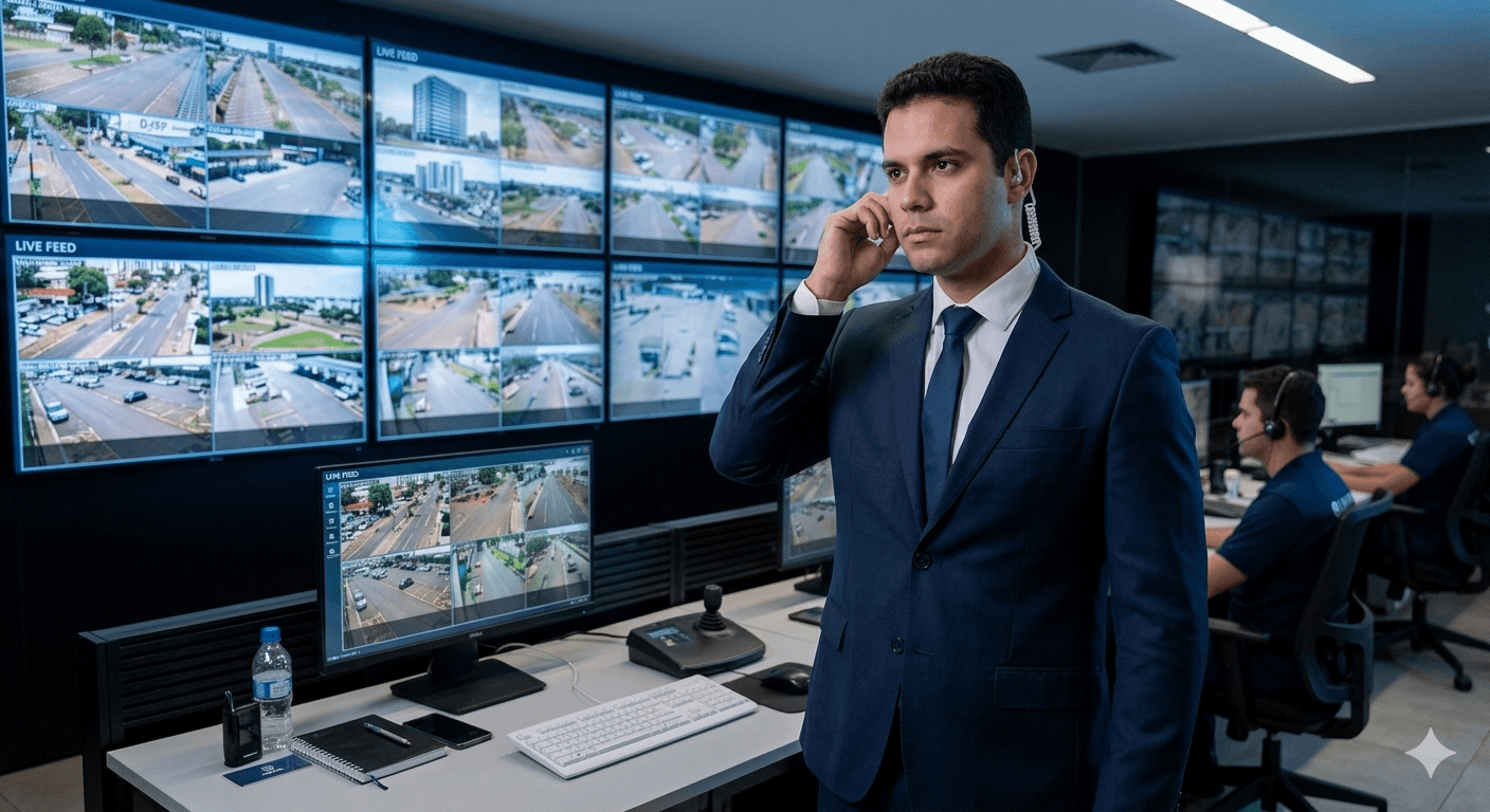 Profissional de segurança em contato por telefone